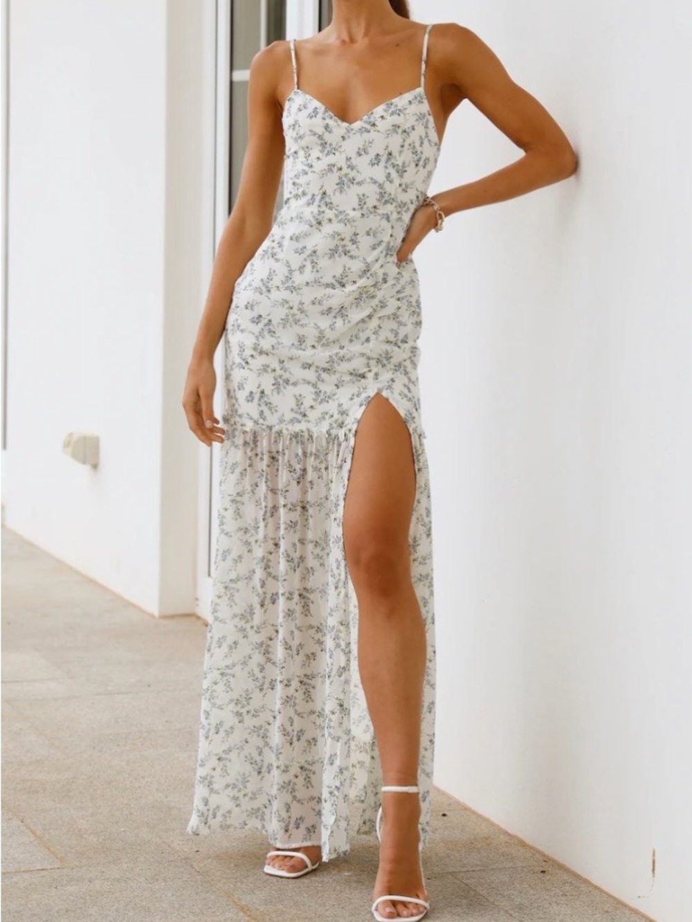 2 for $65⚡️Hello Molly Floral White Maxi Slip Dress with Side Slit BNWT